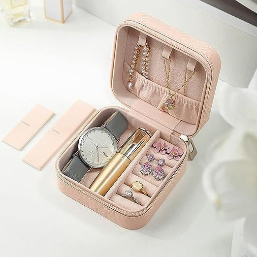 Mini PU Leather Jewelry Organizer Box with Zipper