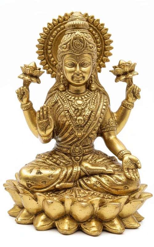 Laxmi Ji Idol for Home Temple Decoration | Elegant Brass Murti for Pooja Room, Gift, and Spiritual Décor